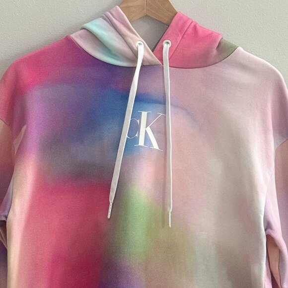 Calvin Klein Jeans Womens Monogram Logo Pullover Cropped Hoodie, Multicolor, XS - Picture 2 of 8